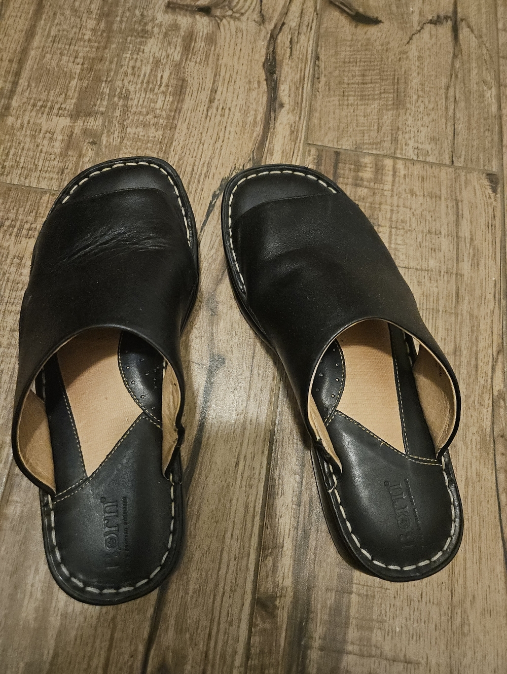 Born Black Leather Slip-On Clogs,  8